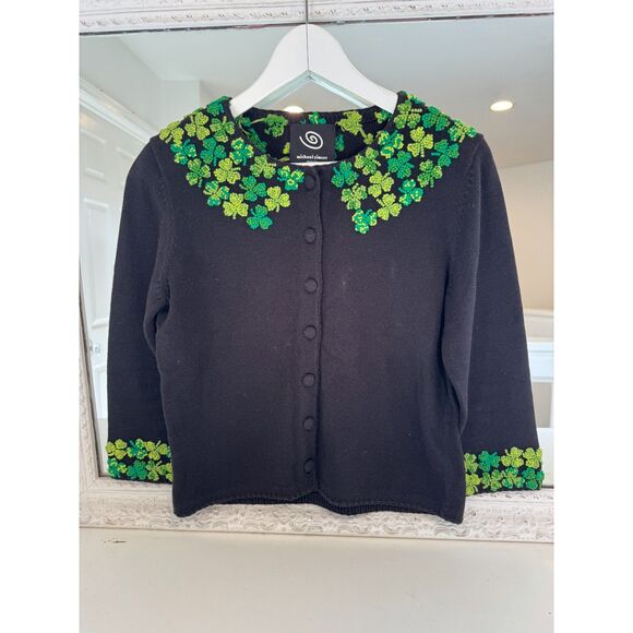 Michael Simon Event St.Patrick's Clovers Shamrocks Irish Sweater Cardigan Small - Picture 1 of 6